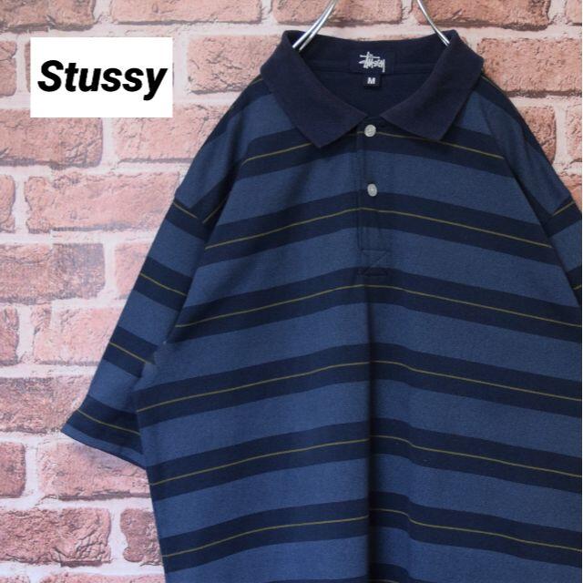 STUSSY(ステューシー)の《ステューシー》ワンポイントタグ　ネイビー系ボーダー　Mサイズ　ポロシャツ メンズのトップス(ポロシャツ)の商品写真