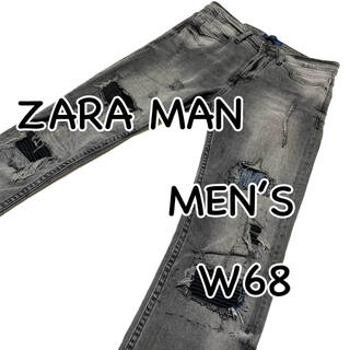 ザラ(ZARA)のZARA MAN ザラ リペア加工 ストレッチ USA29 裾ジップ グレイ(デニム/ジーンズ)