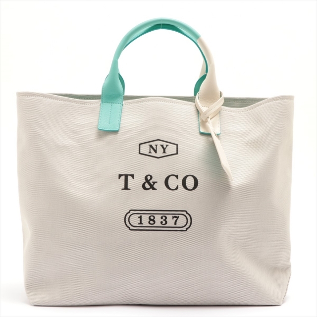 Tiffany & Co. - ティファニー  キャンバス×レザー  ホワイト レディース トートバッグ