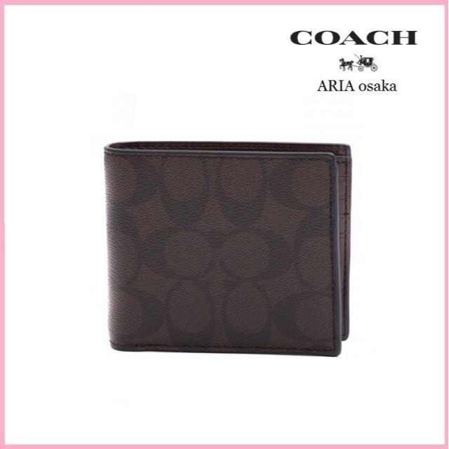 【新品】コーチ COACH メンズ レザー 二つ折り財布 パスケース付きのサムネイル