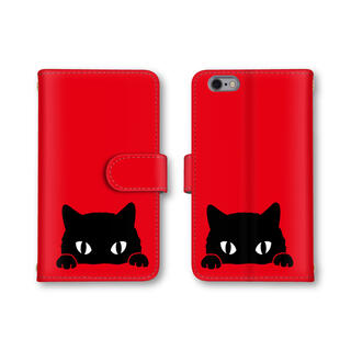 レッド 黒ネコ 猫 スマホケース 手帳型 スマホカバー ほぼ全機種対応(Androidケース)