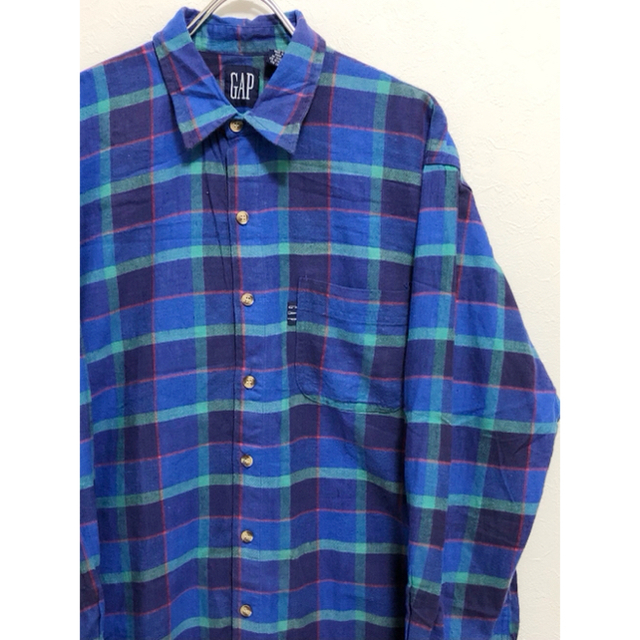 90s OLD GAP ネルシャツ チェックシャツ 青 L オールドギャップ | フリマアプリ ラクマ