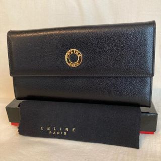 セリーヌ(celine)のCELINE セリーヌ ヴィンテージ サークル金具  レザー黒 長財布 極美品☆(財布)