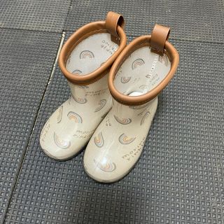 長靴 ベージュ 虹柄 ロゴ 13cm 数回のみ使用 美品(長靴/レインシューズ)