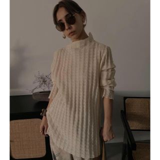 アメリヴィンテージ(Ameri VINTAGE)の【Ameri VINTAGE】PLAID SHEER TURTLE KNIT 白(ニット/セーター)