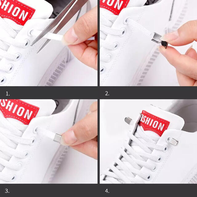 シルバー×白紐　２セット　平紐専用　クリップタイプ　結ばない靴紐　伸びる靴紐 レディースの靴/シューズ(スニーカー)の商品写真