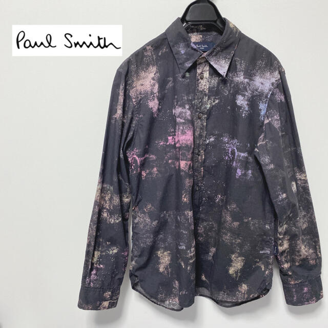 良品　Paul Smith プリントシャツ 総柄　希少　黒　Mサイズカラー黒総柄