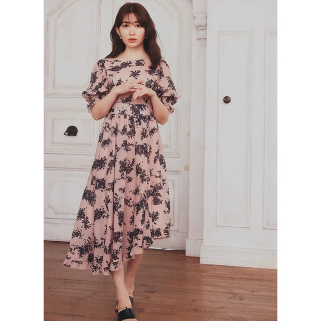 【未使用美品 BLK】Asymmetrical Floral Dress
