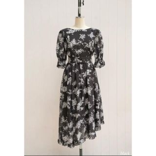 【未使用美品 BLK】Asymmetrical Floral Dress