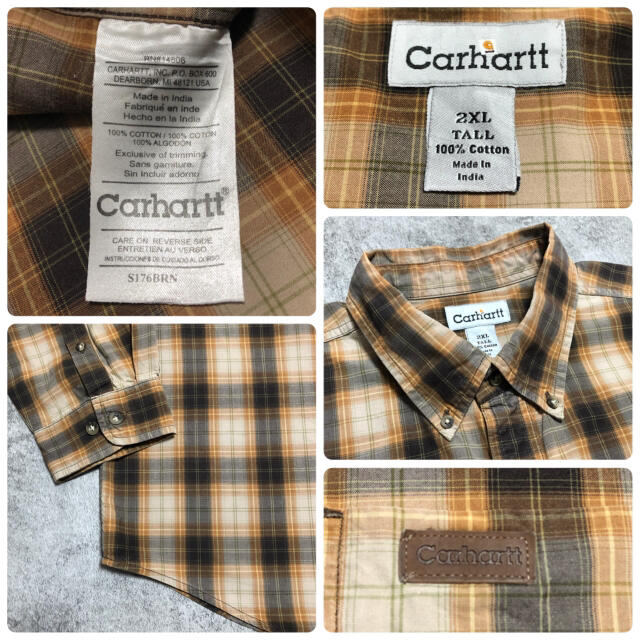 carhartt(カーハート)の【すけろく様専用】カーハート☆レザーロゴ入りポケットビッグワークチェックシャツ メンズのトップス(シャツ)の商品写真