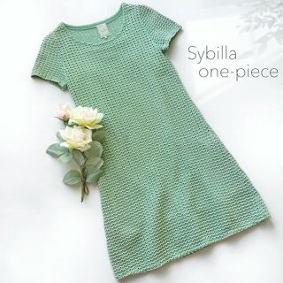 シビラ(Sybilla)の美品 sybilla シビラ 膝丈ワンピース 刺繍 パステルカラー グリーン 緑(ひざ丈ワンピース)