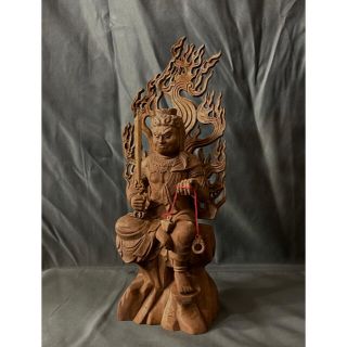 高32cm 仏教工芸品 楠材製 極上彫 井波木彫仏像 不動明王座像の通販 by