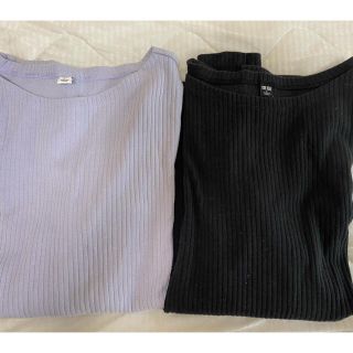 ユニクロ(UNIQLO)のユニクロ　リブボートネックT （長袖）(カットソー(長袖/七分))