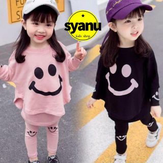 キッズニコちゃんセットアップ韓国子供服 スカッツスカートレギンス黒  ピンク(Tシャツ/カットソー)