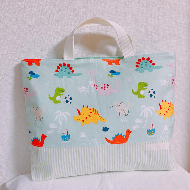 単品購入可 no.98☆恐竜柄レッスンバッグ、ダイナソー柄レッスンバッグ、通園バッグ 通販 レッスンバッグ 恐竜 男の子 ベージュ 小学校 保育園 幼稚園