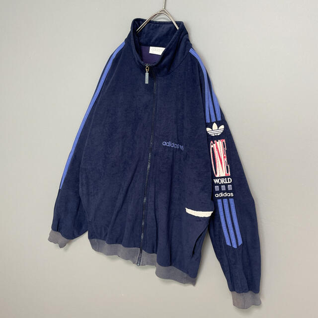 adidas(アディダス)の【激レア】　アディダス　ベロアジャージ　80〜90年代　刺繍ロゴ　古着　パープル メンズのトップス(ジャージ)の商品写真