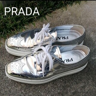 プラダ(PRADA)のプラダ PRADA レースアップシューズ スニーカー レザー 革 皮 37(ローファー/革靴)