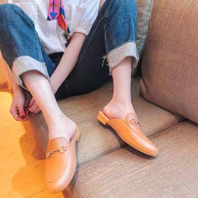 <新品美品>レディースシンプルバブーシュ　ビットデザイン　靴　韓国　Haru