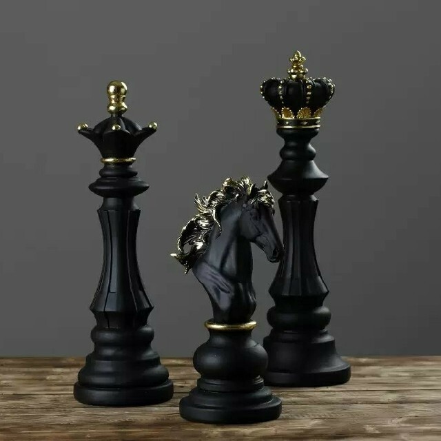 3個セット　チェス駒　特大オブジェ　ブラック