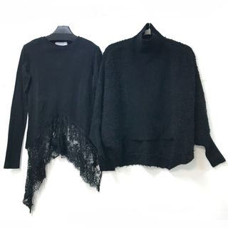 ルシェルブルー(LE CIEL BLEU)のルシェルブルー LE CIEL BLEU BCBG MAXAZRIA  長袖 ニット レース ロングＴシャツ サンプル品 アパレル トップス セット トップスその他 ポリエステル ブラック(タイツ/ストッキング)