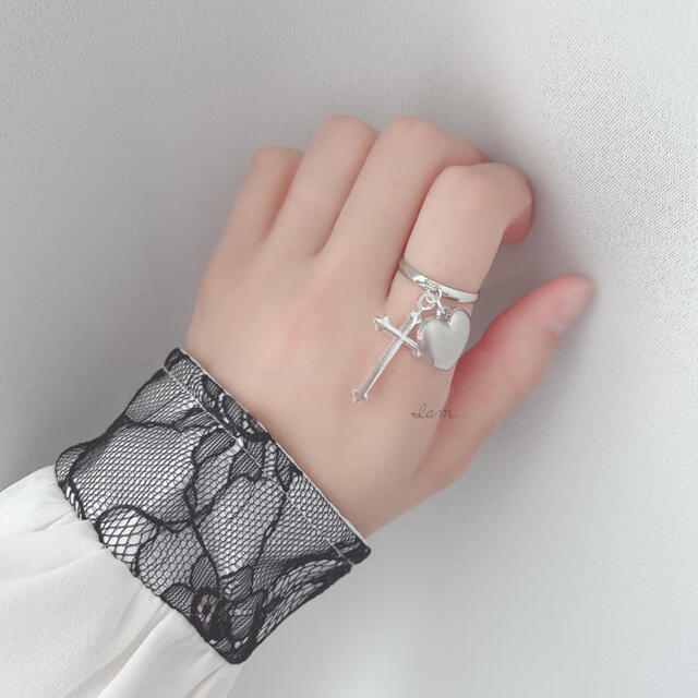 silver heart & cross ring ハンドメイドのアクセサリー(リング)の商品写真