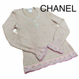 シャネル(CHANEL)のCHANEL ヴィンテージ　カシミヤ　ニット　ミックス　金ボタン　ココマーク(ニット/セーター)