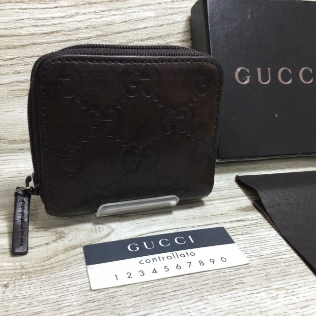 Gucci(グッチ)のGUCCI グッチ　GGシマレザー　ブラウン　コインケース　小銭入れ　美品 メンズのファッション小物(コインケース/小銭入れ)の商品写真