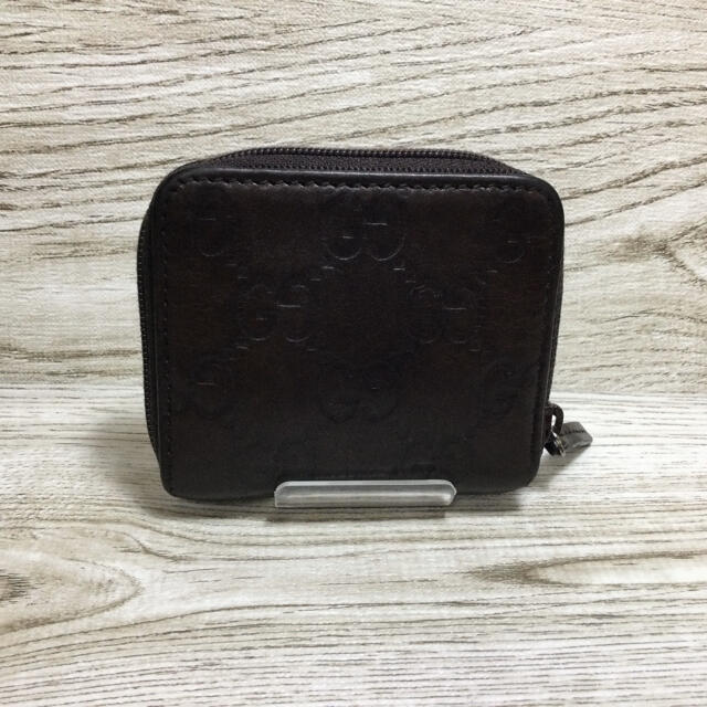 Gucci(グッチ)のGUCCI グッチ　GGシマレザー　ブラウン　コインケース　小銭入れ　美品 メンズのファッション小物(コインケース/小銭入れ)の商品写真