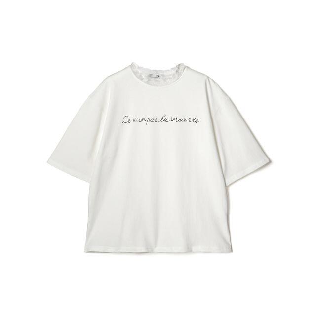 GRL(グレイル)の☆送料無料☆GRl レースネックロゴTシャツ オフホワイト レディースのトップス(Tシャツ(半袖/袖なし))の商品写真
