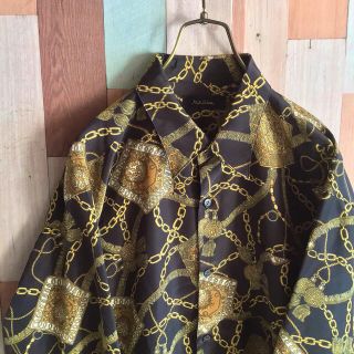 アートヴィンテージ(ART VINTAGE)の【入手困難】古着 総柄 ポリシャツ スカーフ柄 vintage ブラック(シャツ/ブラウス(長袖/七分))