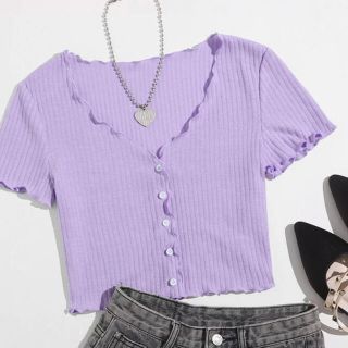 ザラ(ZARA)のSHEIN シーイン  ショート丈 紫 トップス 平野T(Tシャツ(半袖/袖なし))