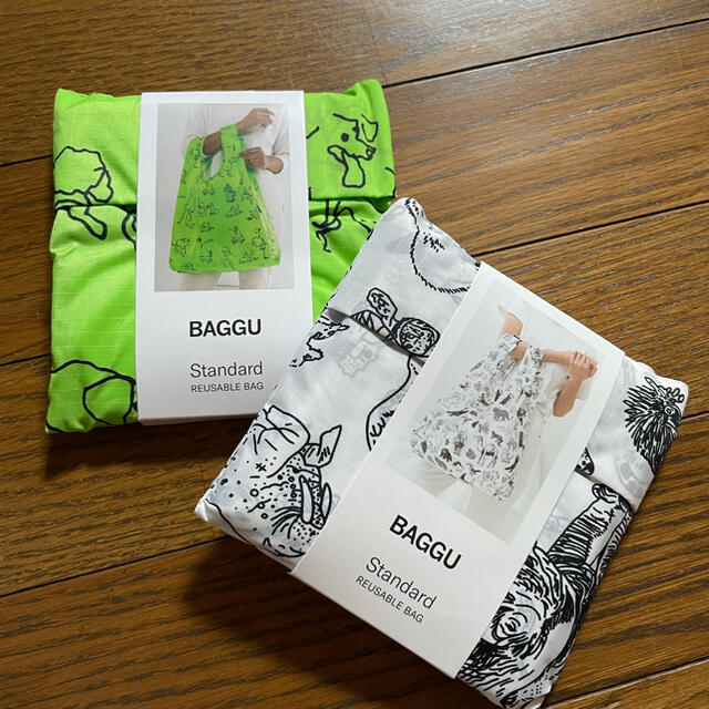 BAGGU スタンダード　エコバッグ　ZOO DOG ライム　グリーン　ホワイト