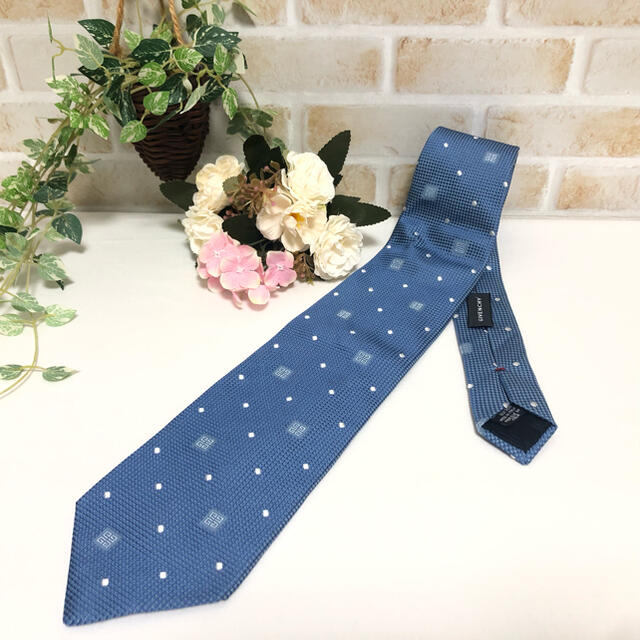 GIVENCHY ジバンシー ドット ロゴ総柄 ライトブルー ネクタイ