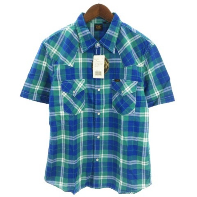 Lee(リー)のLEE チェック ウエスタン シャツ 半袖 青 ブルー 緑 グリーン系 XL メンズのトップス(シャツ)の商品写真