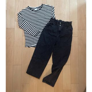 ザラ(ZARA)のZARA ボーダーロンT&ブラックデニムパンツ　ハイウエスト(Tシャツ/カットソー)