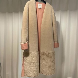 ザラ(ZARA)の値下げ　ZARA ボアコート ベージュ ピンク(ロングコート)