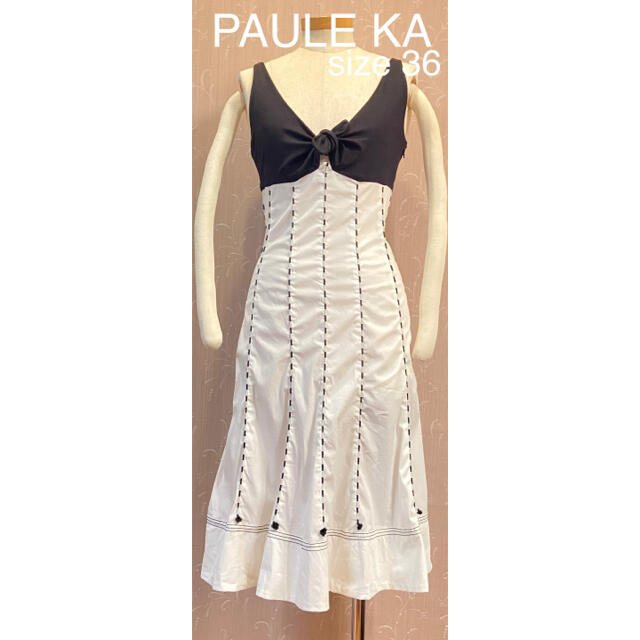 ポールカ PAULE KA ノースリーブ フレア ワンピース ドレス 膝丈 36