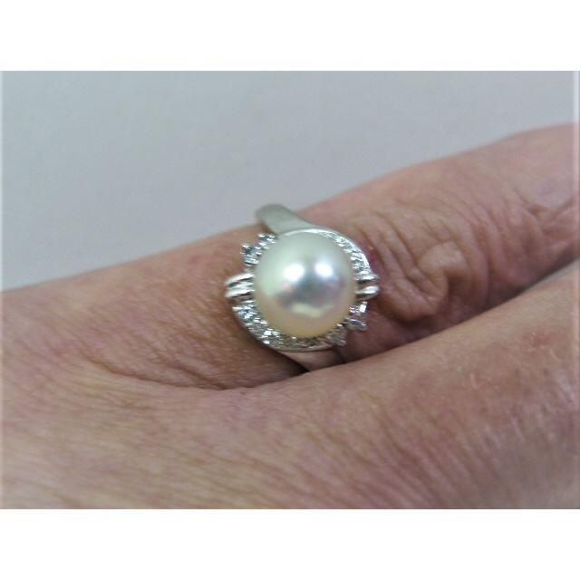 Pt900プラチナ リング指輪 パール8ｍｍアコヤ真珠 ダイヤ0.12ct 4