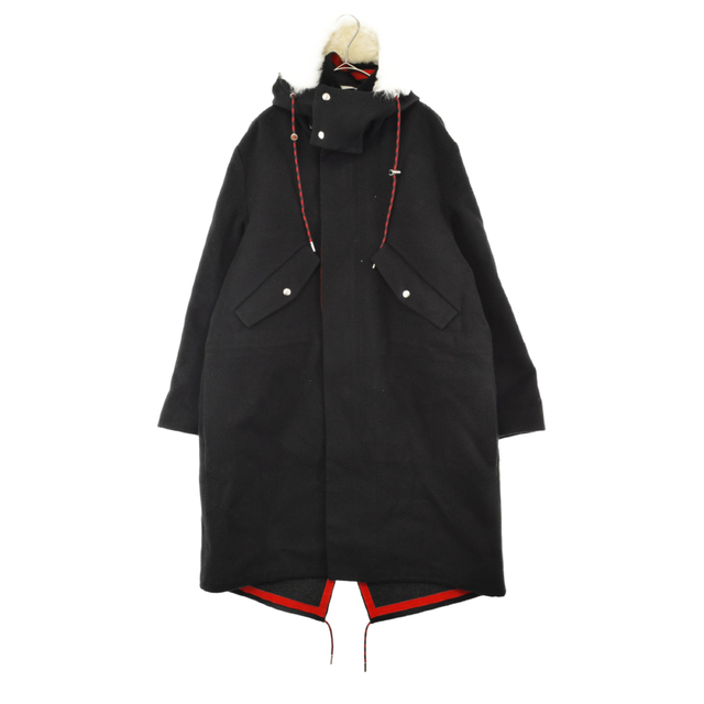 ベビーグッズも大集合 HOMME DIOR - ブラック/レッド 633C345C3826 フードカシミヤウールフード付きモッズロングコート 17AW ディオールオム HOMME Dior フライトジャケット
