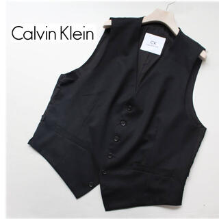 シーケーカルバンクライン(ck Calvin Klein)の《カルバンクライン》新品 毛100% テーラードベスト ジレ 黒無地 5L(スーツベスト)