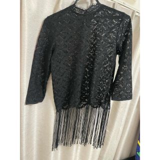 ザラ(ZARA)の【ZARA】ブラックレース/フリンジ/シアー/シースルー/ ハイネック/トップス(カットソー(長袖/七分))