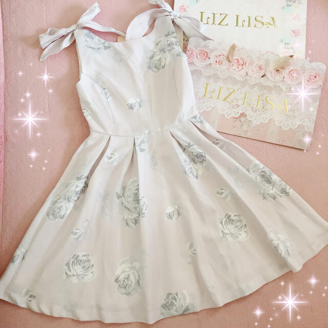 ☆リズリサLIZLISA☆肩リボン☆大花柄大人デザインワンピース☆ピンク新品