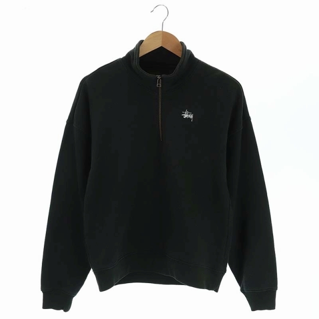 ステューシー STUSSY ハーフジップスウェット トレーナー S 黒62cmゆき丈