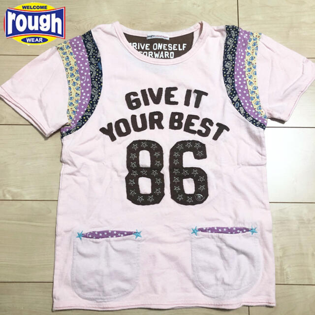 rough(ラフ)のrough アップリケ　Tシャツ　ピンク レディースのトップス(Tシャツ(半袖/袖なし))の商品写真