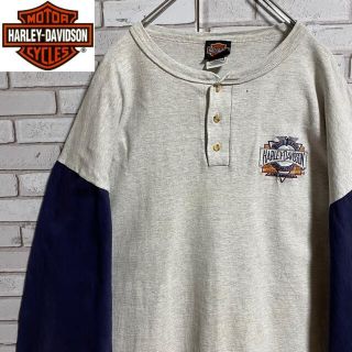 ハーレーダビッドソン(Harley Davidson)の90s 古着 ハーレーダビッドソン USA製 2XL 刺繍ロゴ ゆるだぼ(Tシャツ/カットソー(七分/長袖))