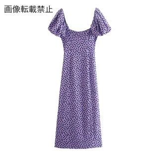 ザラ(ZARA)の🌰9月新作🌾5588◆purple パープル レトロ ドット 水玉 ワンピース(ひざ丈ワンピース)