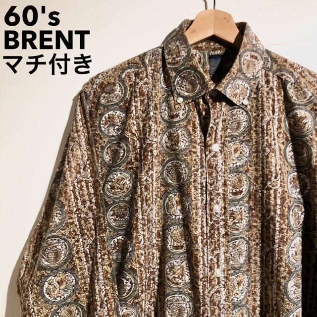 60's BRENT ヴィンテージ マチ付き 柄シャツ 長袖 L