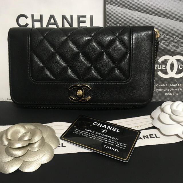 付属品完備✨CHANEL 三つ折り　ココマーク金具　ブラック　レザー　5番台