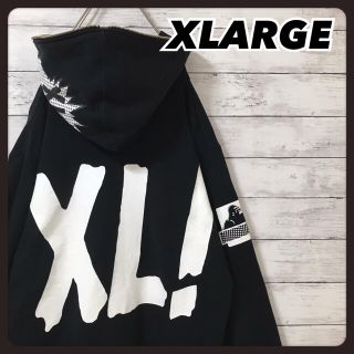 エクストララージ(XLARGE)のエクストララージ　ダブルジップ　パーカー　黒　フードプリント　バックプリント(パーカー)