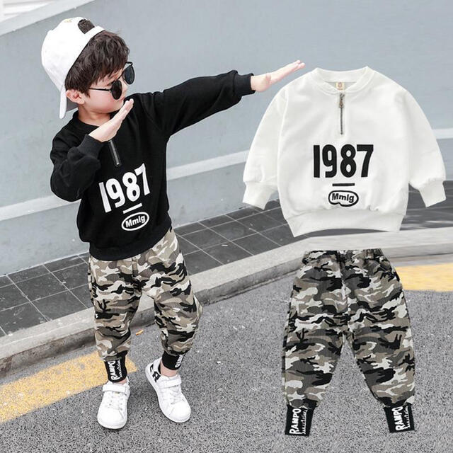 キッズセットアップ　ロゴトップス　カモフラージュパンツ　男の子　黒140 キッズ/ベビー/マタニティのキッズ服男の子用(90cm~)(その他)の商品写真